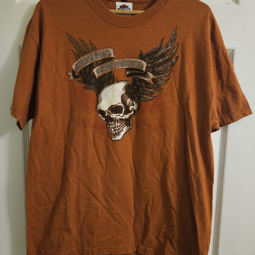 VTG Harley-Davidson Men's Orange Graphic T-Shirt Size Large